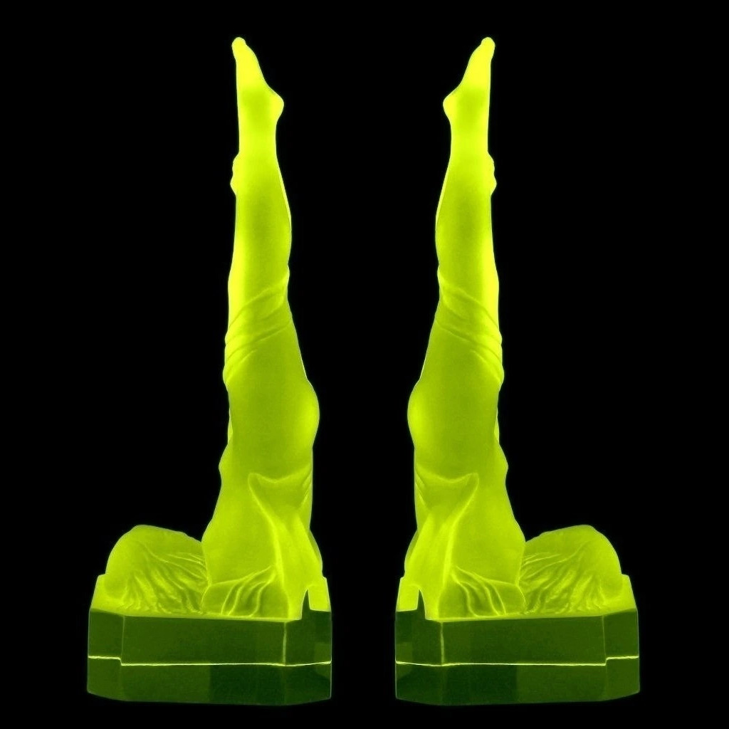 France Art Deco ' Bookends ' Vaseline Uranium Glass Sculpture 1930' H.Hoffmann