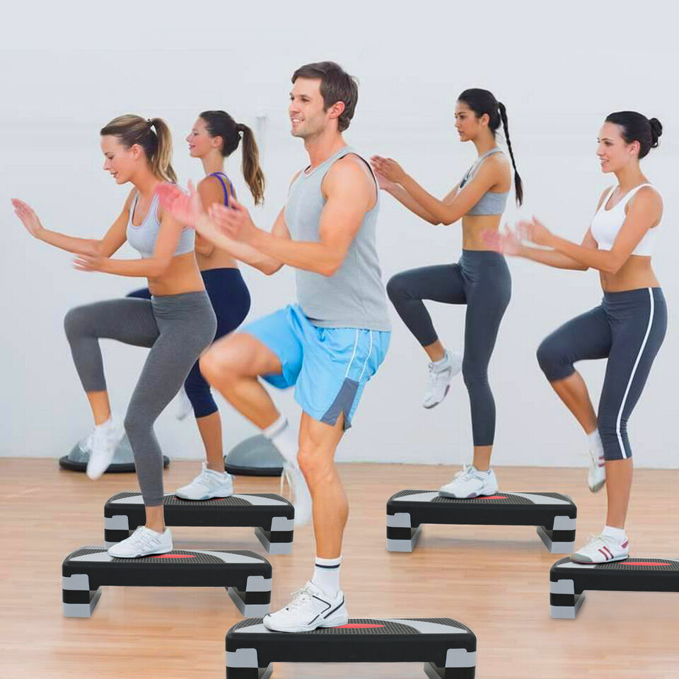 16"/28"/31"/43" Adjustable Exercise Step Platform Non Slip Surface w/ Risers