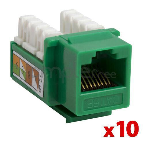 10 pack Cat5e Keystone Jack Green Network Ethernet 110 Punchdown 8P8C Internet