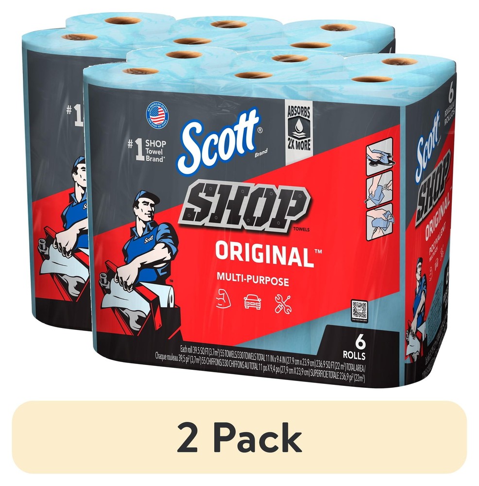 6 Rolls Scott Shop Towels, 55 Sheets Per Roll, All Purpose, Multi Surface