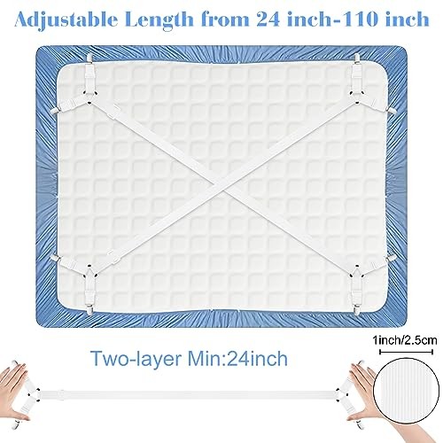 2 Pack Bed Sheet Fasteners Straps Adjustable Bed Sheet Holder 2 Pcs White