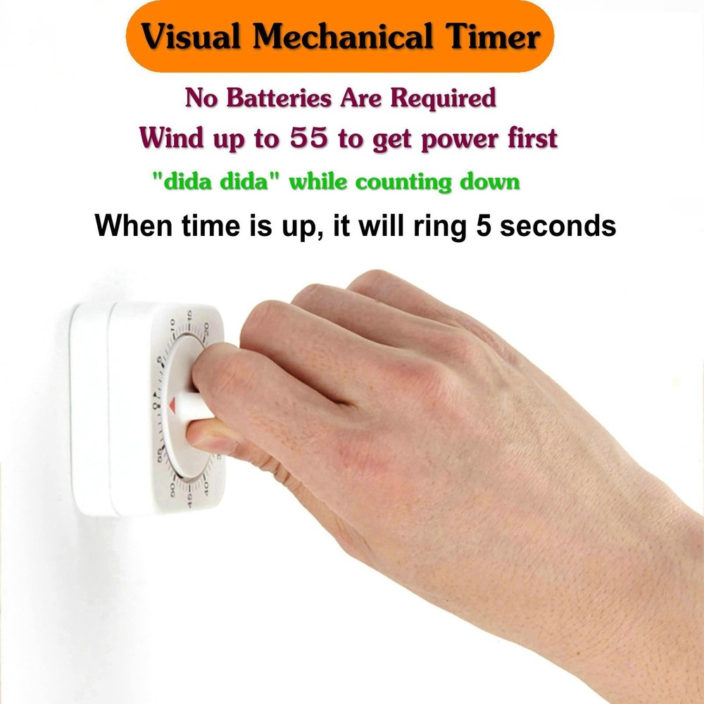 Square 60 Minute Mechanical Kitchen Timer - Visual Kitchen Cooking Timer Cloc...