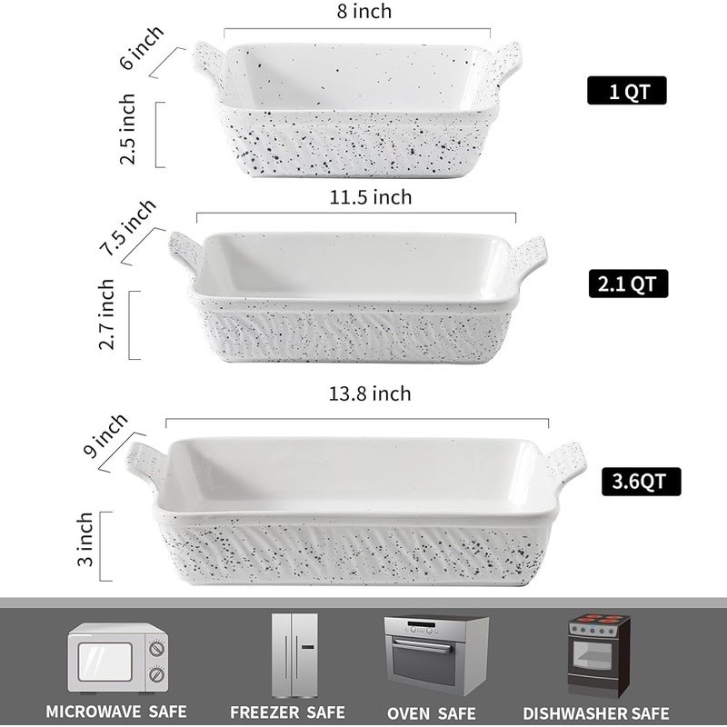 3 Piece Nonstick Bakeware Set Oven Safe Ceramic Easy Cleanup Kitchen Cooking New