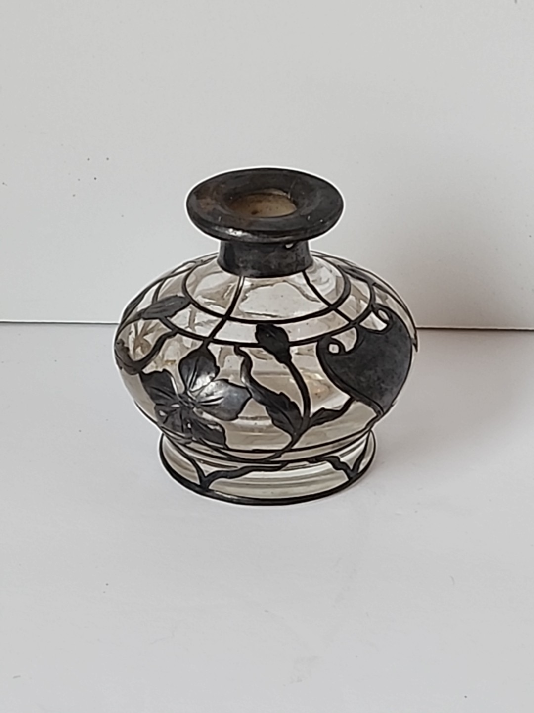 Antique Sterling Silver Overlay Art Nouveau Perfume Bottle No Stopper READ