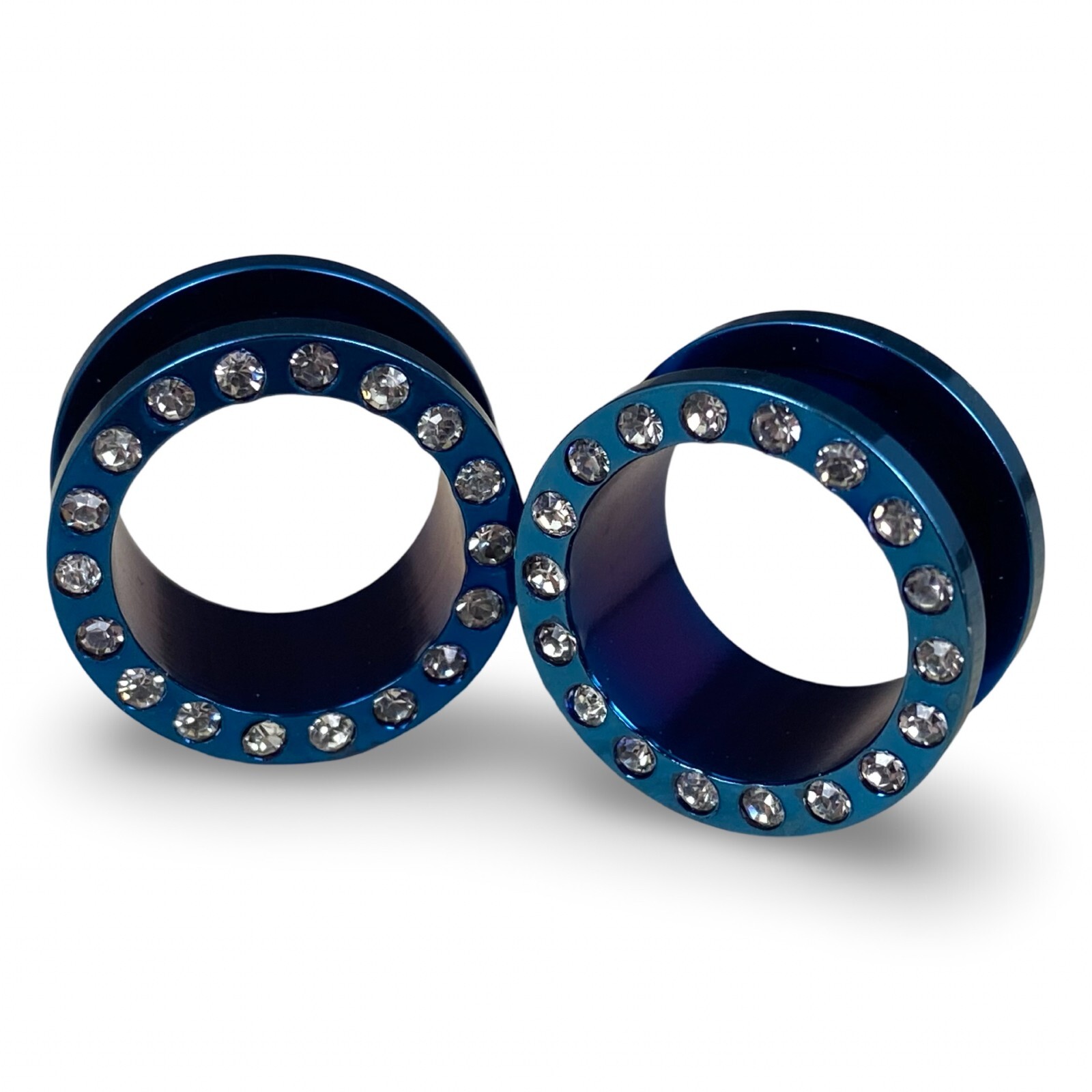 Pair of Blue CZ Steel Screw on Tunnels set gauges plugs PICK SIZE