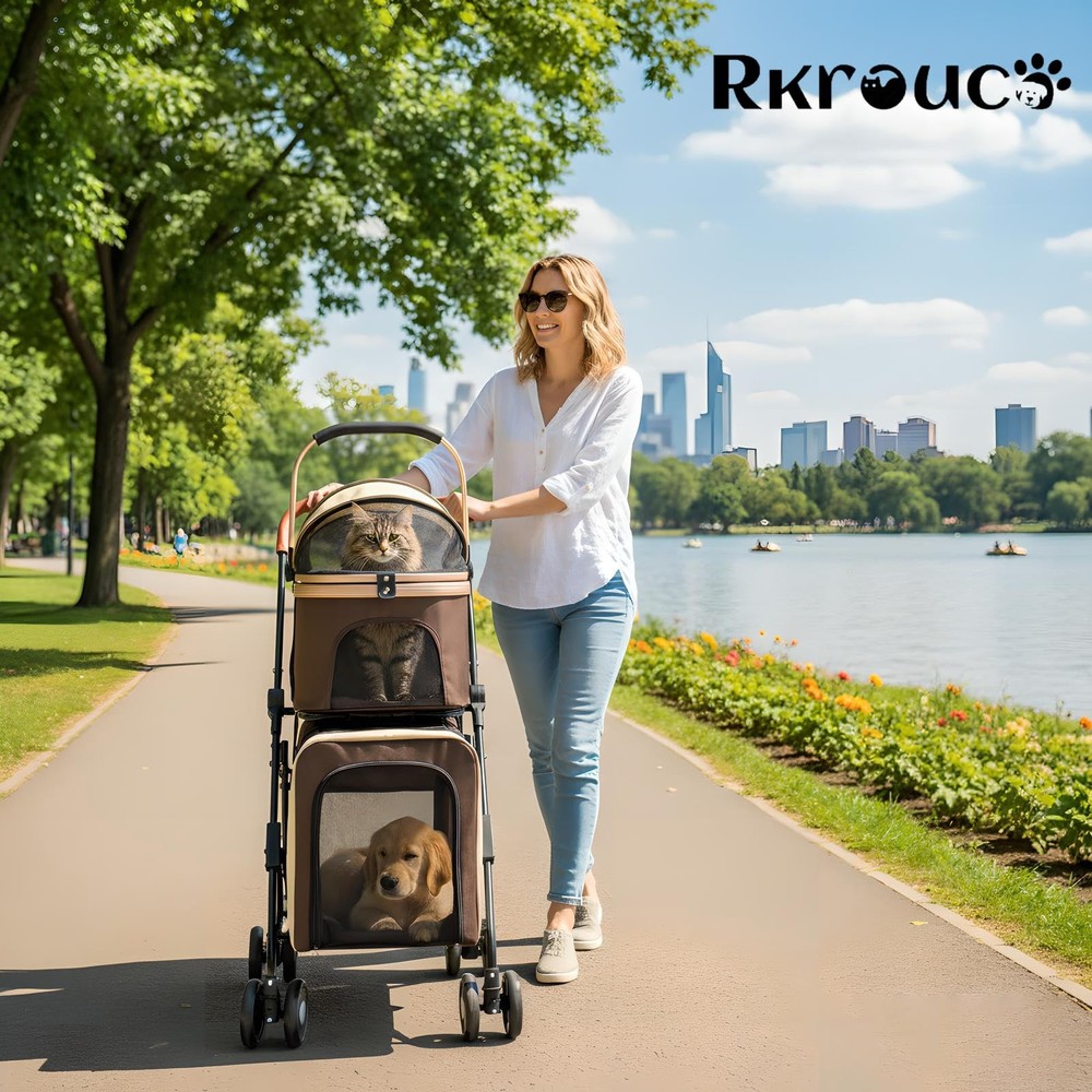 Foldable Double Pets Stroller for Dog Portable Cat Strollers for Small Medium...