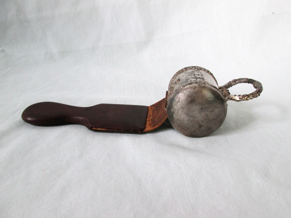 Victorian Silver Plated Razor Sharpener Leather Strop Monogramed Ornate