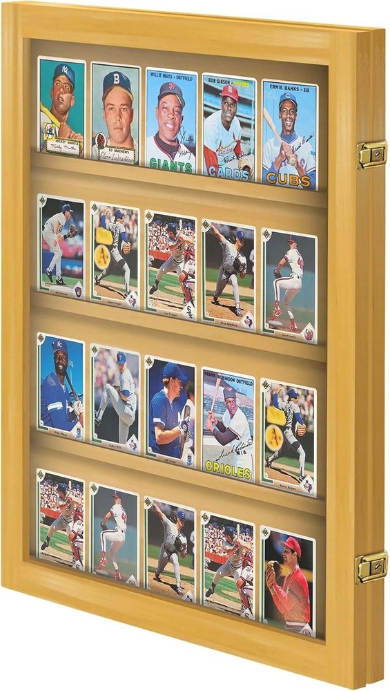Trading Card Display Case USA 20 Ungraded Sport Top Loader TCG Wood Oak Cabinet
