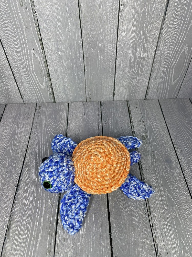 5” Crochet Sea Turtle Blue Orange Handmade