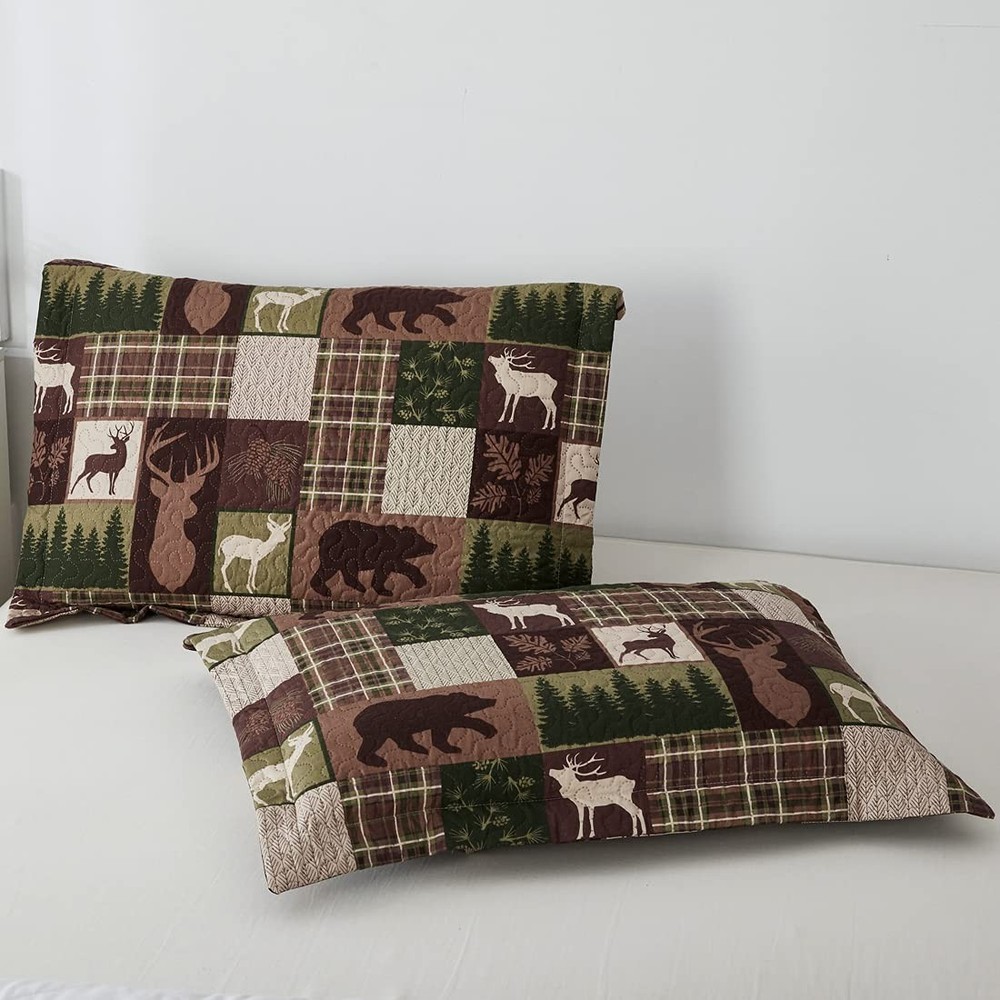 Reversible Moose Bear Quilt King Size Rustic Cabin Bedding Set
