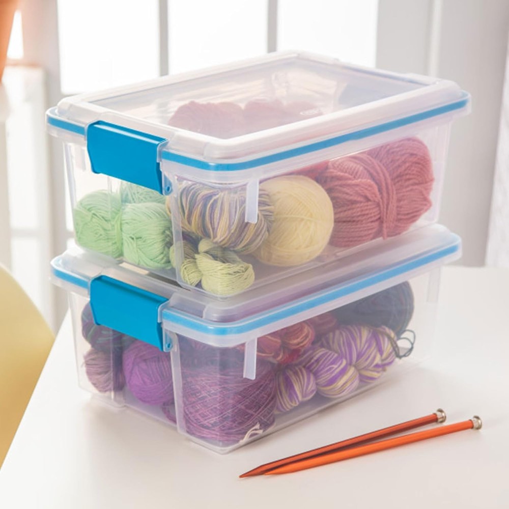 12 Qt Gasket Box, Stackable Storage Bin with Latching Lid and Tight Seal, 6-Pack
