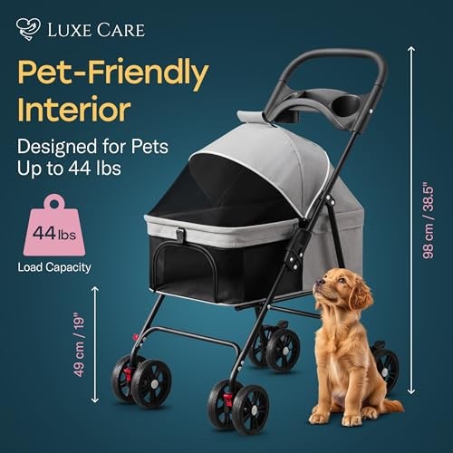 4 Wheel Foldable Pet Stroller - Lightweight Dogs and Cats Small (44 Pound)