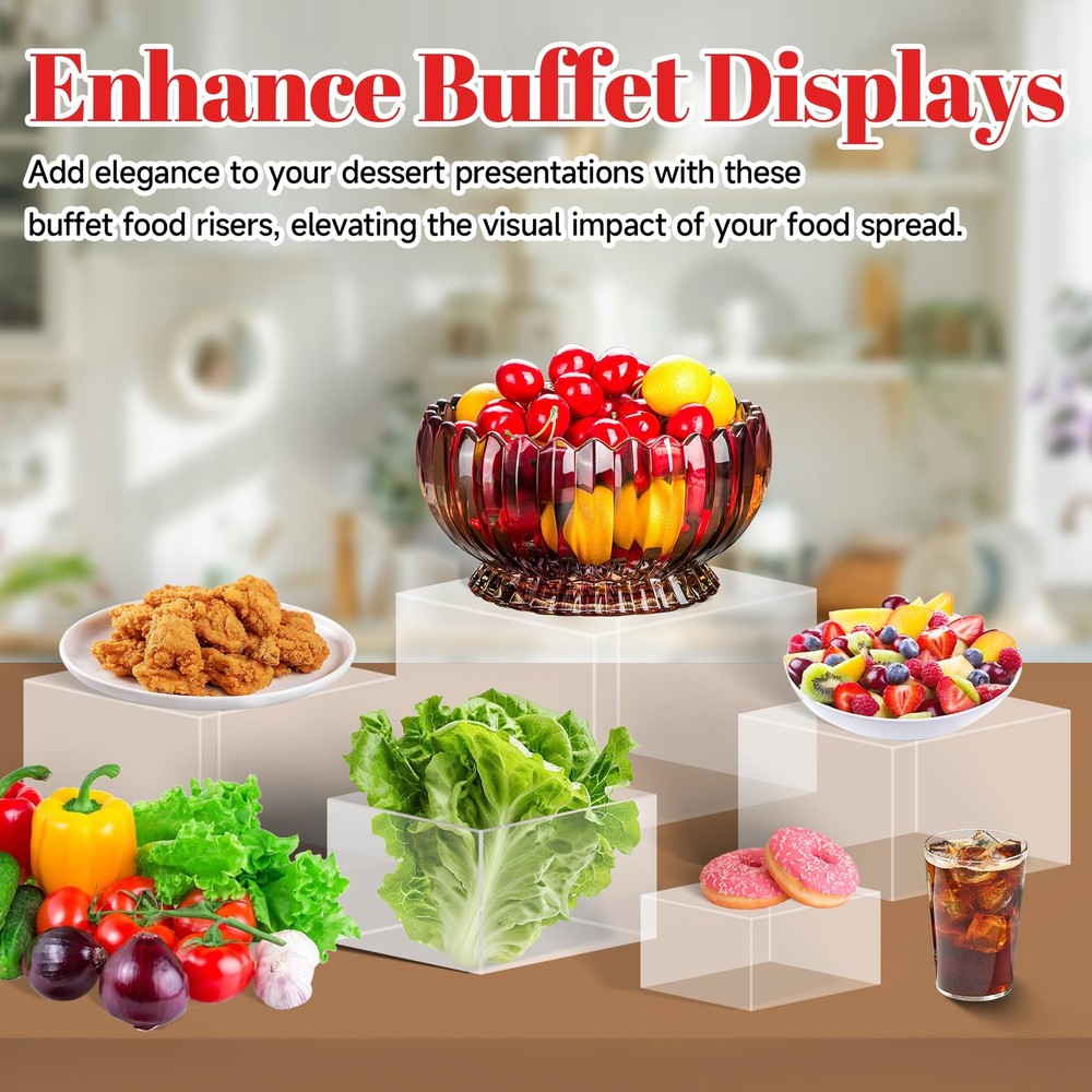 8 Buffet Risers Acrylic Cube Display Stands Risers with Hollow Bottoms Desser...