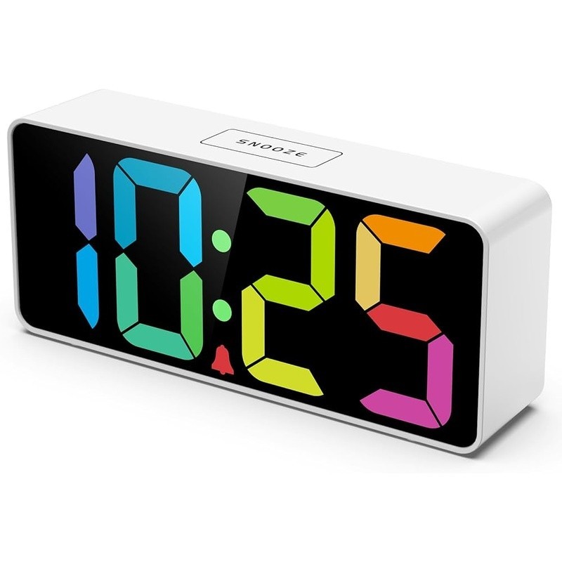 Rainbow Digital Alarm Clock Adjustable Brightness USB Charging Snooze Function