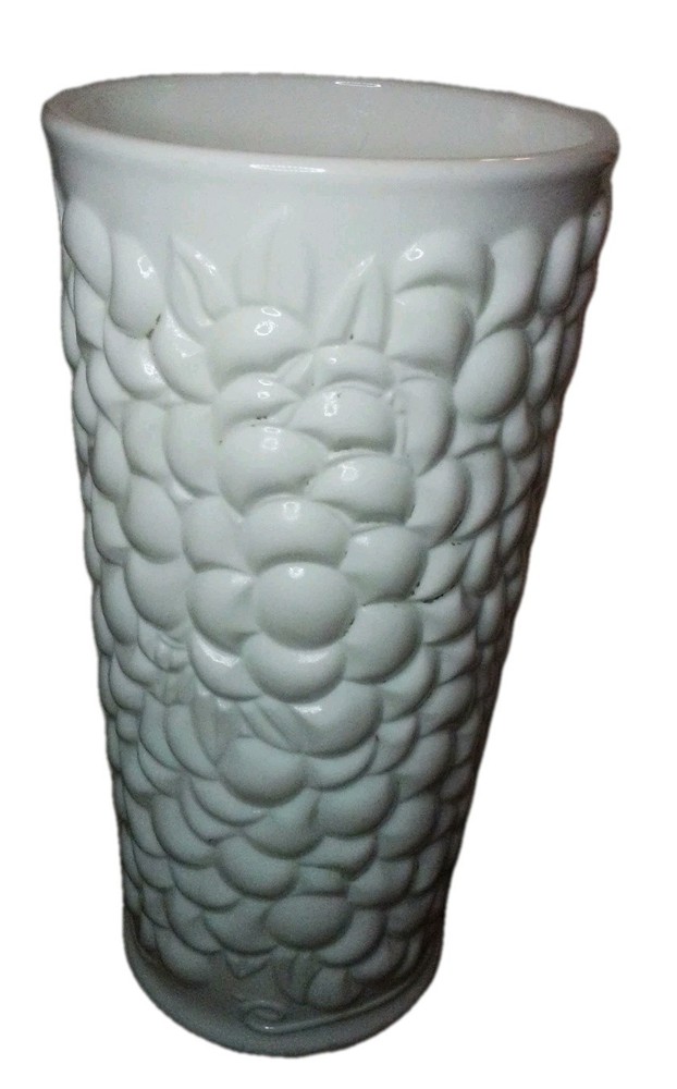 Milk Glass Grape Pattern 7-1/2" Heavy Bumpy 3D Flower Vase