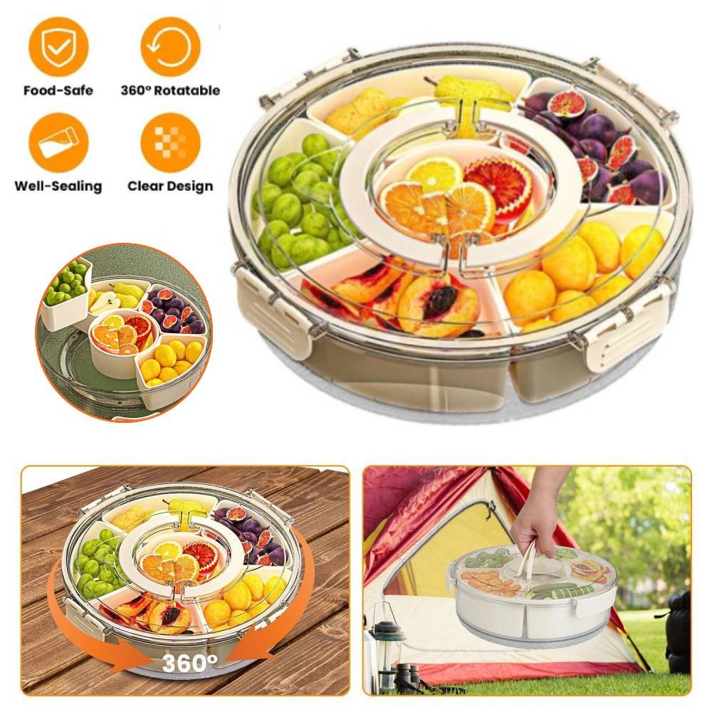 6 Compartment Compact Rotating Snack Tray Storage Container 360° Rotatable