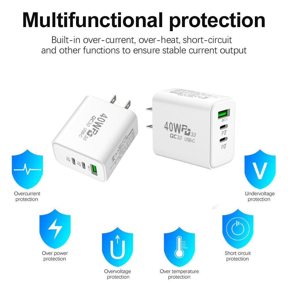 Dual PD 40W Fast Wall Charger Power Adapter For iPhone 17 Pro Max 15 13 Plus lot