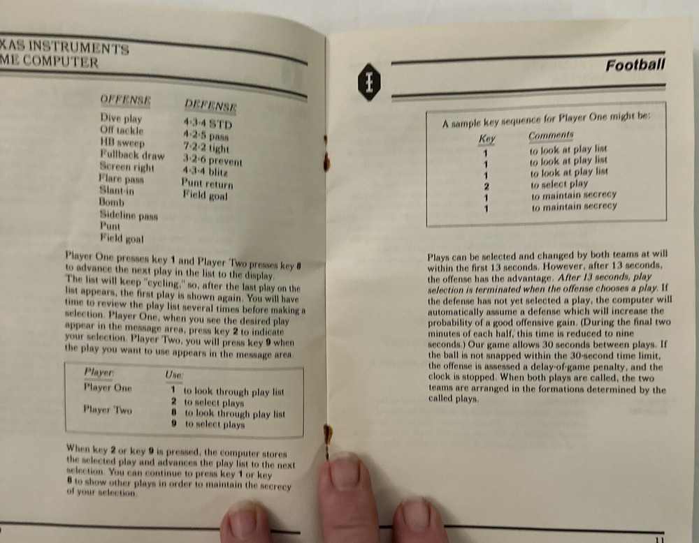Football Game Command Module & Manual Texas Instruments TI99/4A Computer Vintage