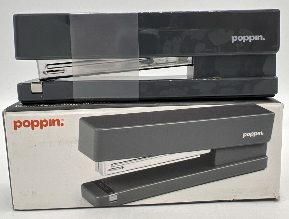 Poppin Brand Stapler Dark Gray -office desk accessory - 20 Sheet Capacity