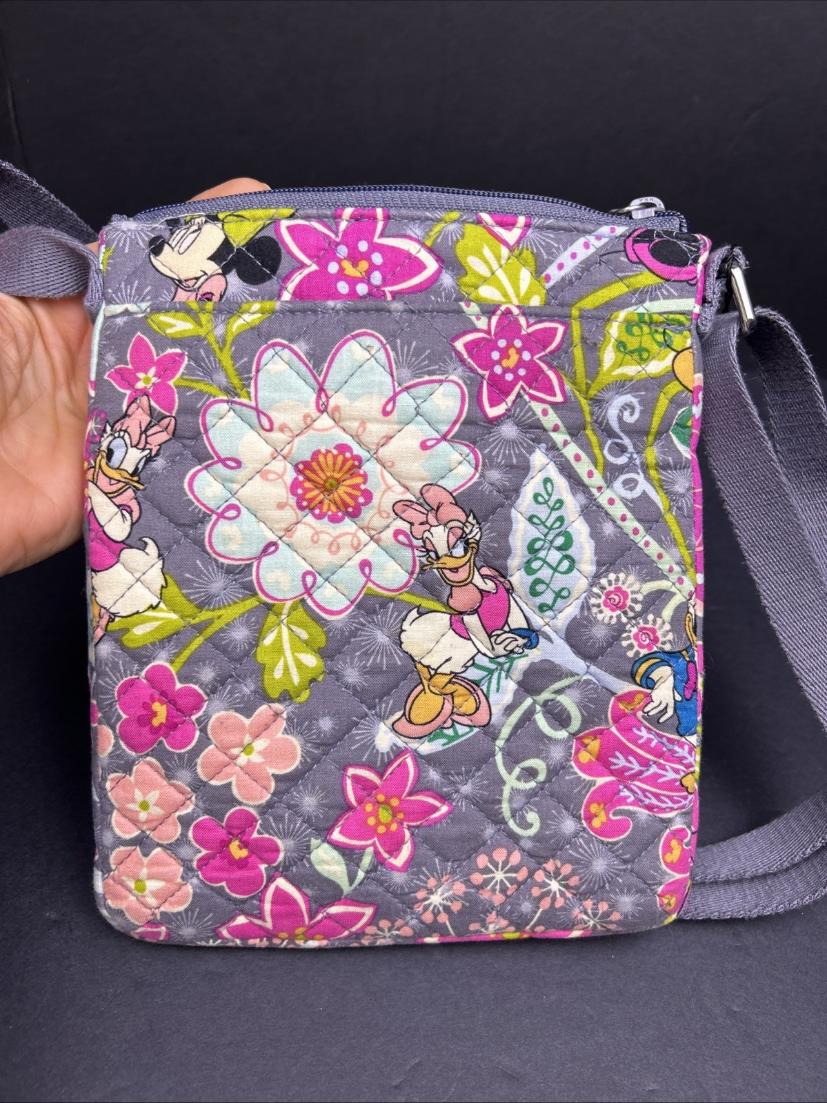 DISNEY VERA BRADLEY CROSSBODY BAG PURSE GRAY MINNIE & MICKEY MOUSE TROPICAL