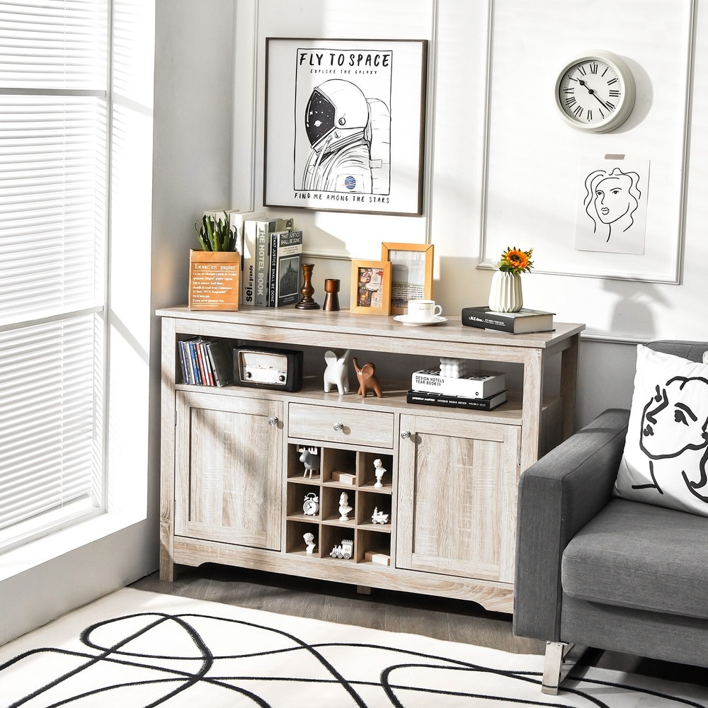 Buffet Server Sideboard Wine Cabinet Console Table Dining Room Shelf Grey