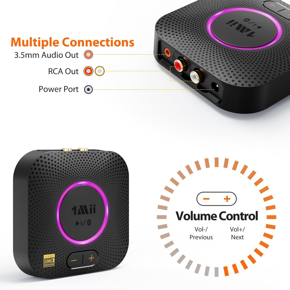 B06S+ LDAC Bluetooth 5.2 Receiver for Home Stereo Hi-Res Music Streaming, Hi-...