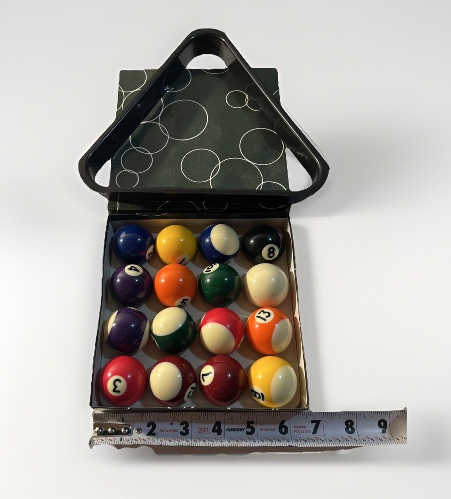 Mini Pool Ball Set 1.7oz Each, With Rack And Box