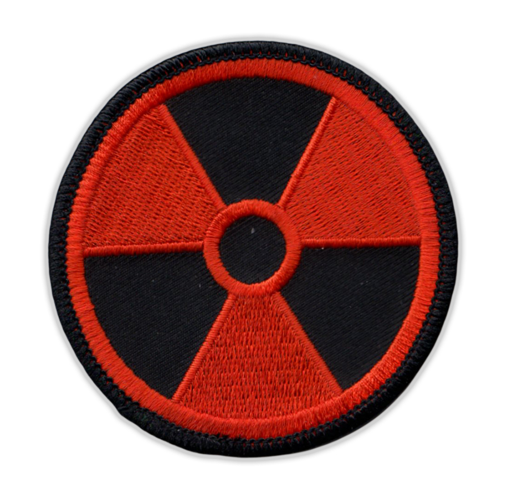 Motorcycle Jacket Embroidered Patch - Radioactive Nuclear Symbol (Orange, Black)
