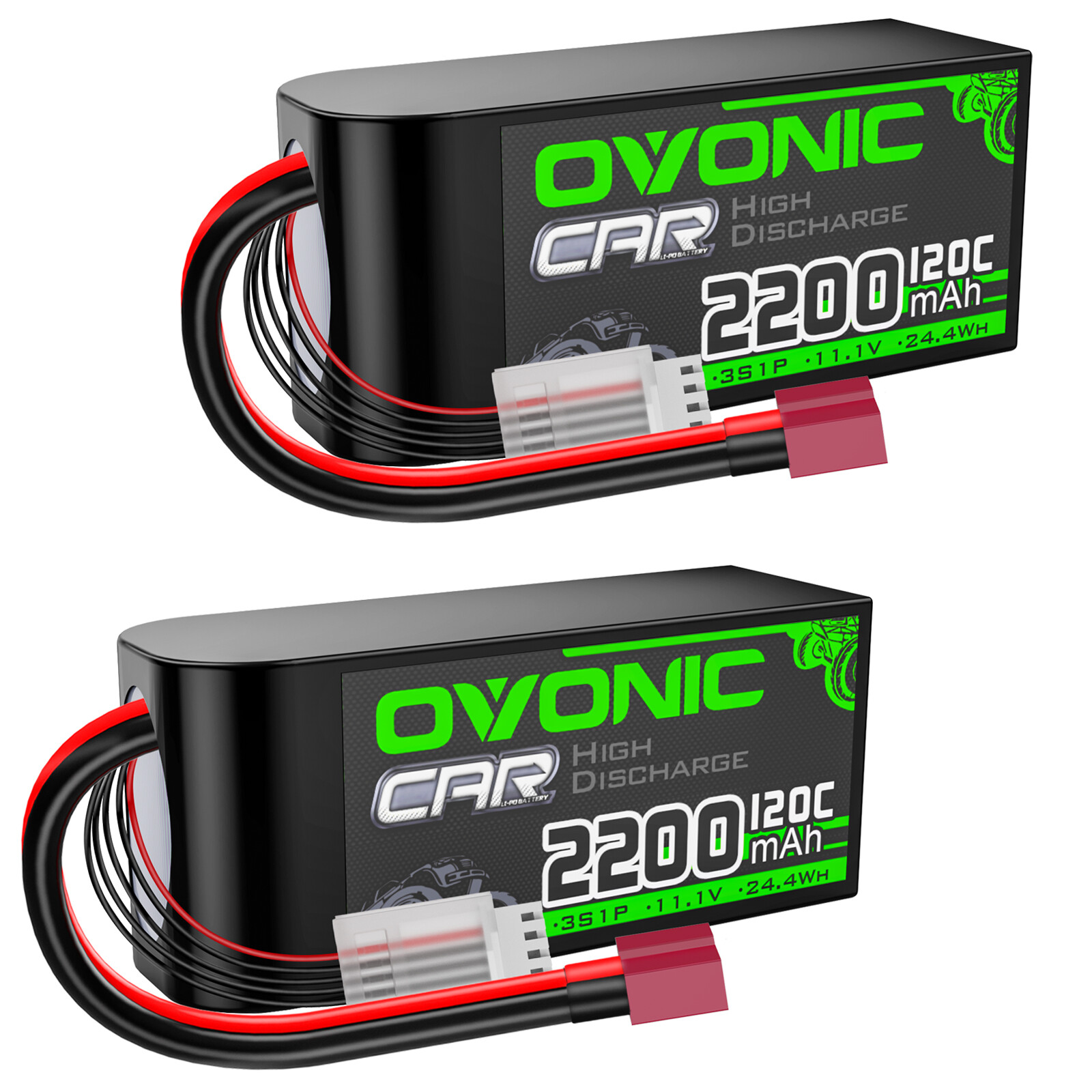 2X OVONIC 11.1V 120C 2200mah 3S Lipo Battery T for RC Car truck Airplane