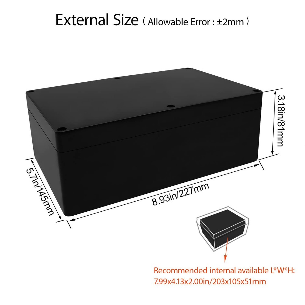 ABS Project Box IP65 Waterproof Junction Box 8.9"x5.7"x3.1" Electronics Black