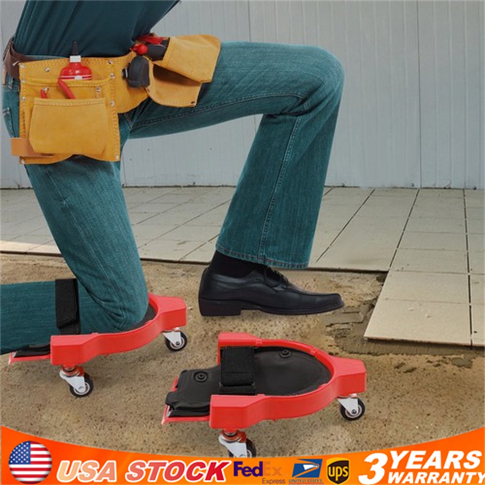 Rolling Knee Pads Flexible Sliding Knee Pads with Adjustable Straps Red