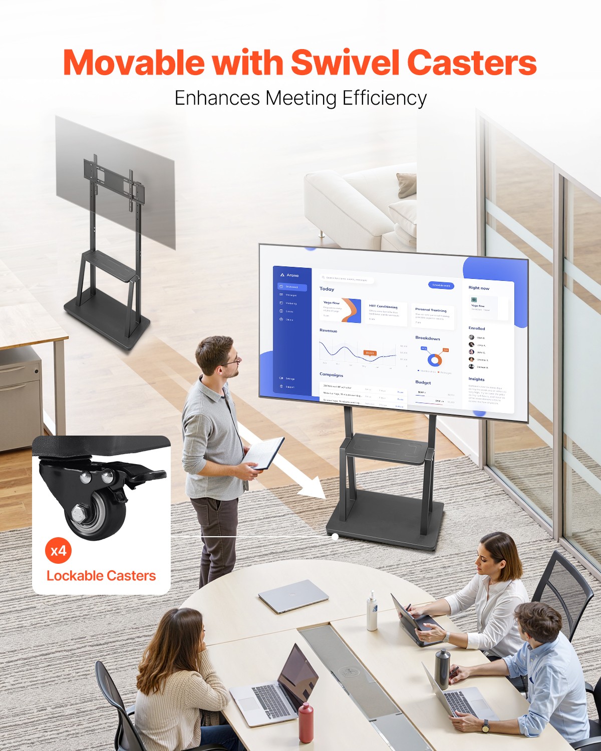 32 to 75 Inch TVs Rolling TV Stand Mobile TV Cart Holds Up to 150 lbs Black