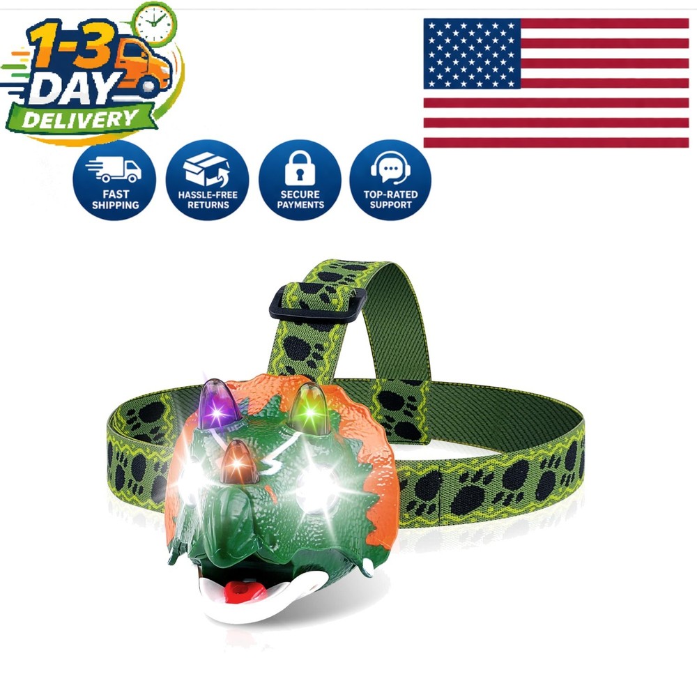 Adjustable Triceratops Headlamp: Multiple Modes & Roar Sound for Dino Lovers