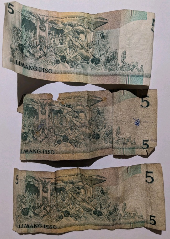 3 1989 Limang 5 Philippine Piso Banknotes