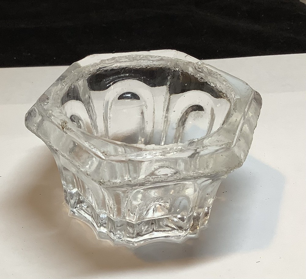 Lacy Glass Era 1825-1850 Hexagonal Shape Flower Base Patterned Open Salt Cellar