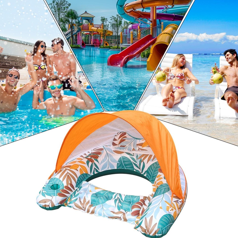 Pool Float Lounger Chair With Canopy Inflatable Float Sports Pool Island Float