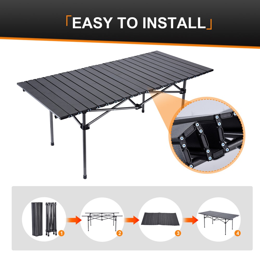 Folding Camping Table Portable Picnic Aluminum Large Hard Surface Carry Bag