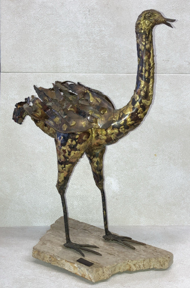 Abstract Ostrich Bird Handmade Bronze Statue Painted Signed