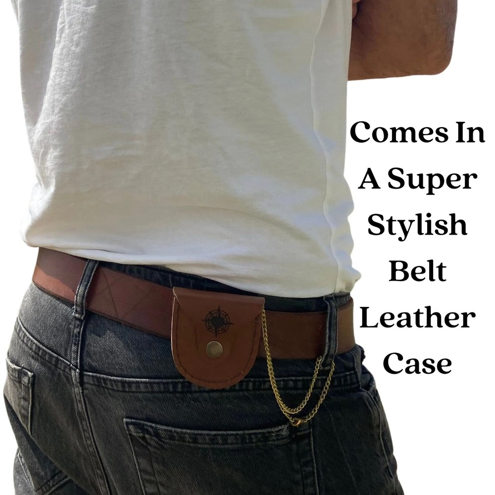 Oaki Way Dad's Compass – Sentimental Pocket Compass with Chain & Leather Case