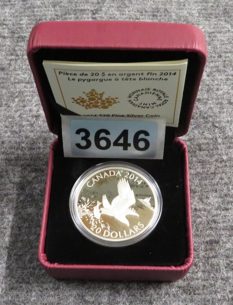 2014 Canada $20 Silver Proof Coin - Bald Eagle Catching Fish