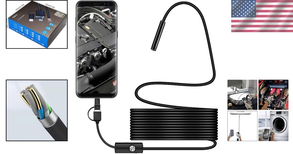 Expert-Grade Waterproof Endoscope Camera with 6 Adjustable LED Lights – 2M