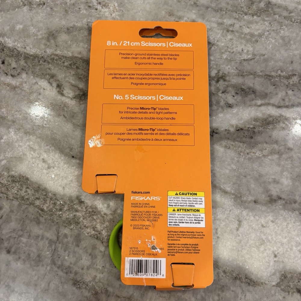 Fiskars Pair Scissors Set 5" Micro Tip & 8" Stainless Steel Scissors NEW read