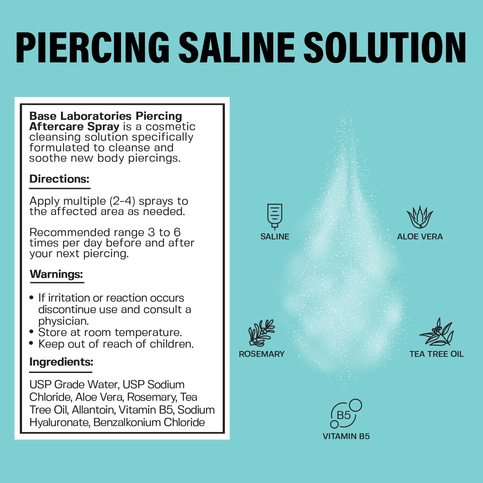 Base Labs Piercing Aftercare Spray | Saline Solution for Piercings, Bumps | 4 oz
