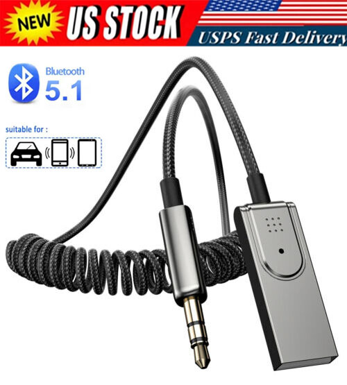 Aux to Bluetooth 5.1 Adapter 3.5mm Bluetooth Receiver Microphone for Car New