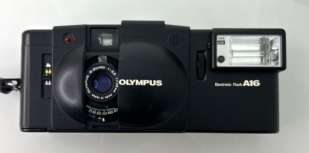 Olympus XA2 + A16 Flash Black Point & Shoot Camera, Case, Strap, IB - Working