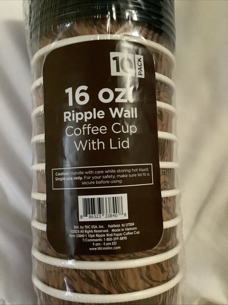 10 Pack 16 OZ Ripple Wall Coffee Cup With Lid Combo Pack