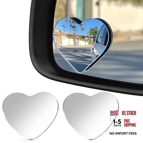 2 PCS Heart Shaped Blind Spot Mirrors, Adjustable Wide Angle Side Mirror Stick