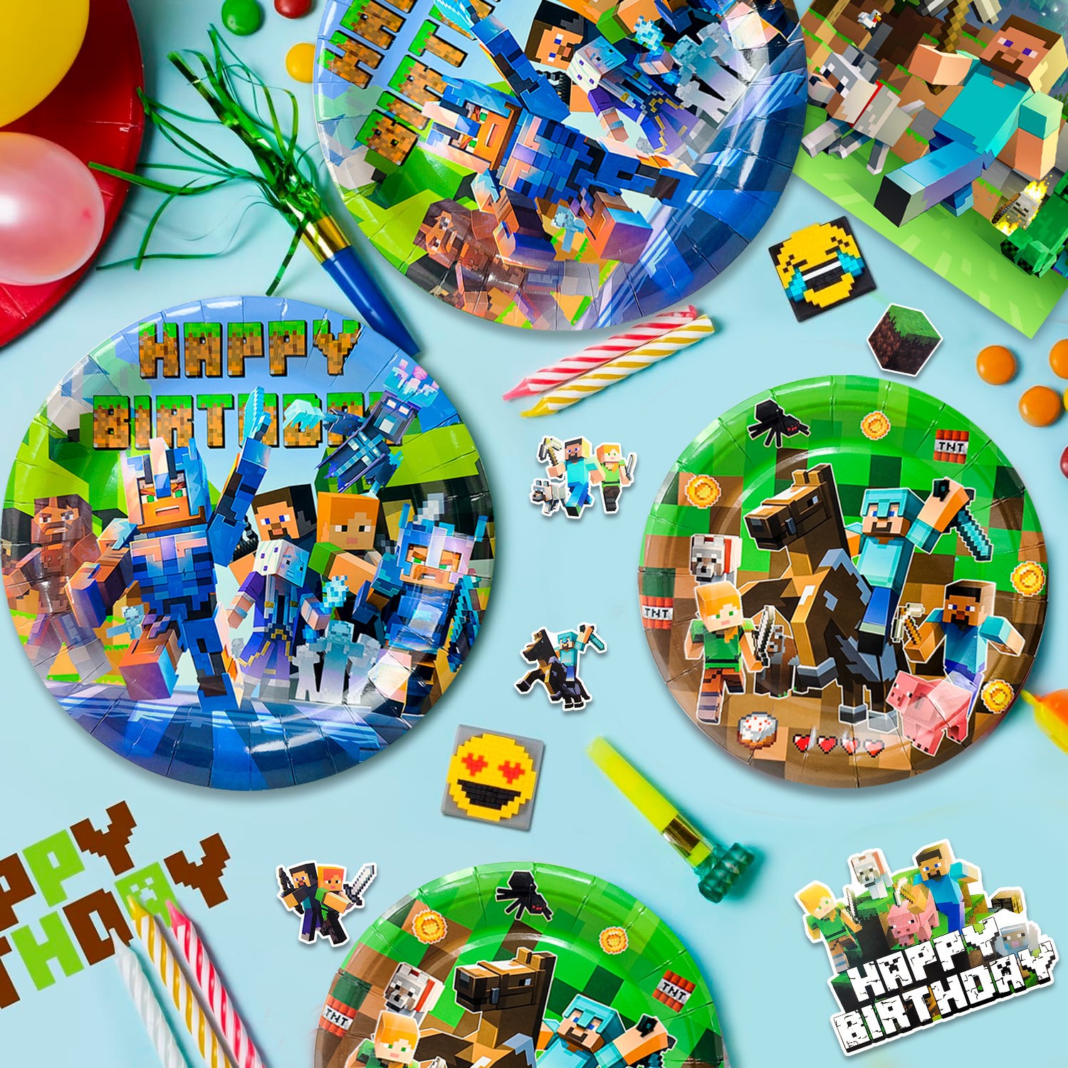 113 Minecraft Birthday Party Decorations Tableware Balloons Banner Plates Cups