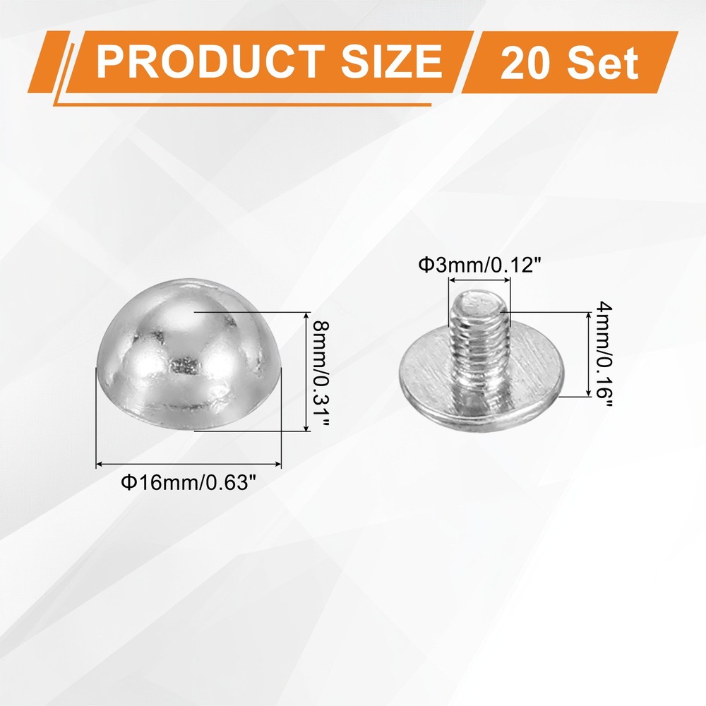 5/8" Dome Spikes Studs, 20 Sets Nailhead Screw Back Rivets for Craft, Silver