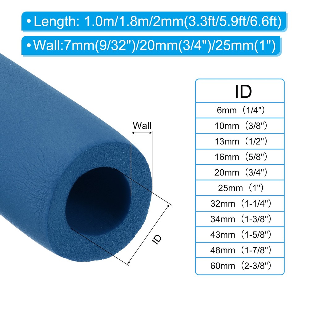 78.7"Length 2.48" ID Pipe Insulation, 1 Pcs 25mm Thickness, Blue